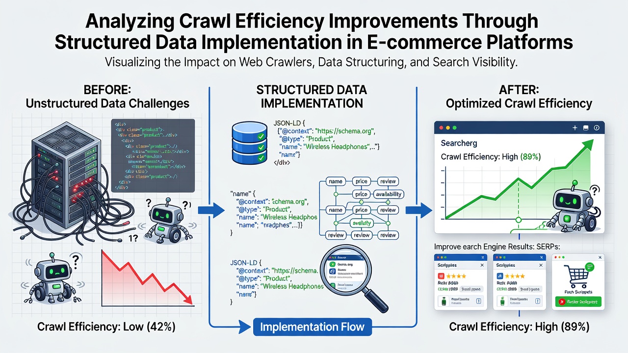 Graph illustrating crawl budget allocation before and after structured data rollout on retail websites