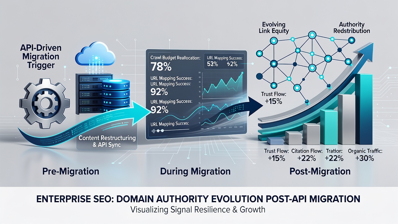 Graph displaying domain authority recovery trends across multiple enterprise websites post API migration